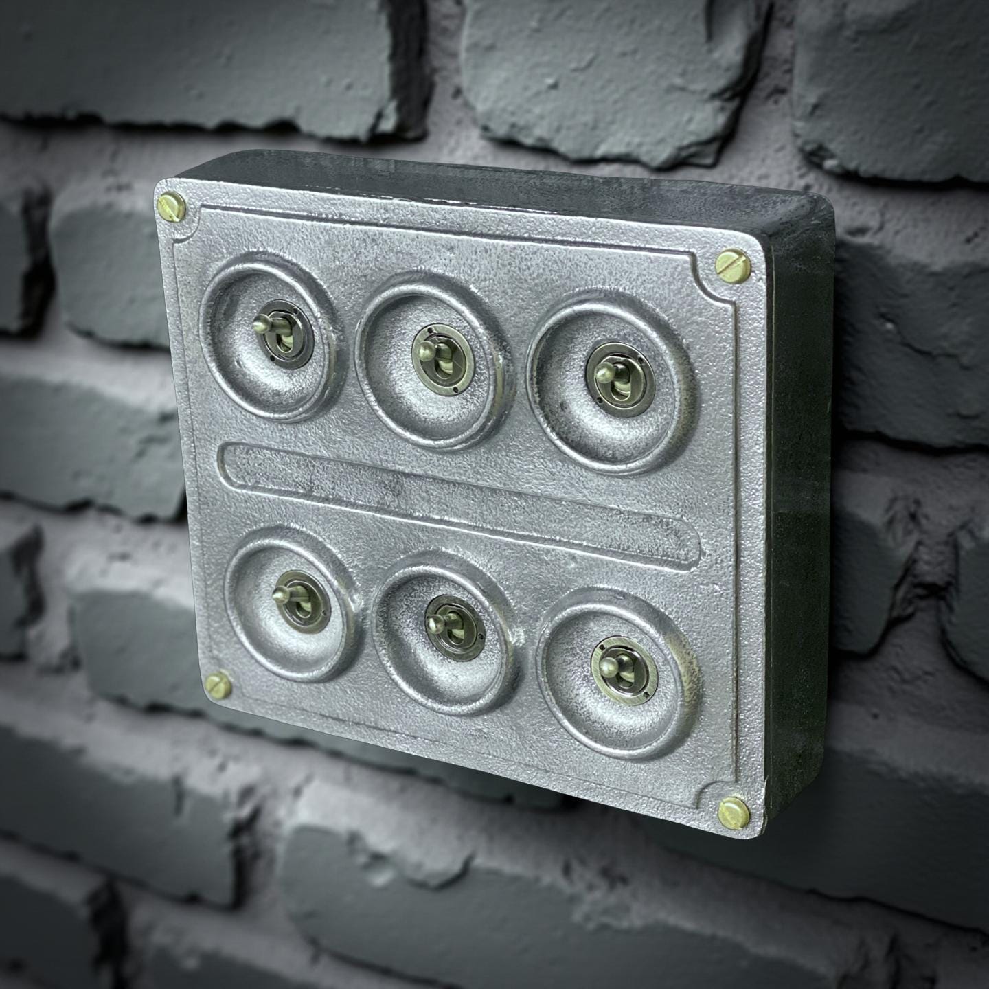 6 Gang 2 Way Solid Cast Metal Conduit Light Switch Industrial - Vintage Crabtree Style