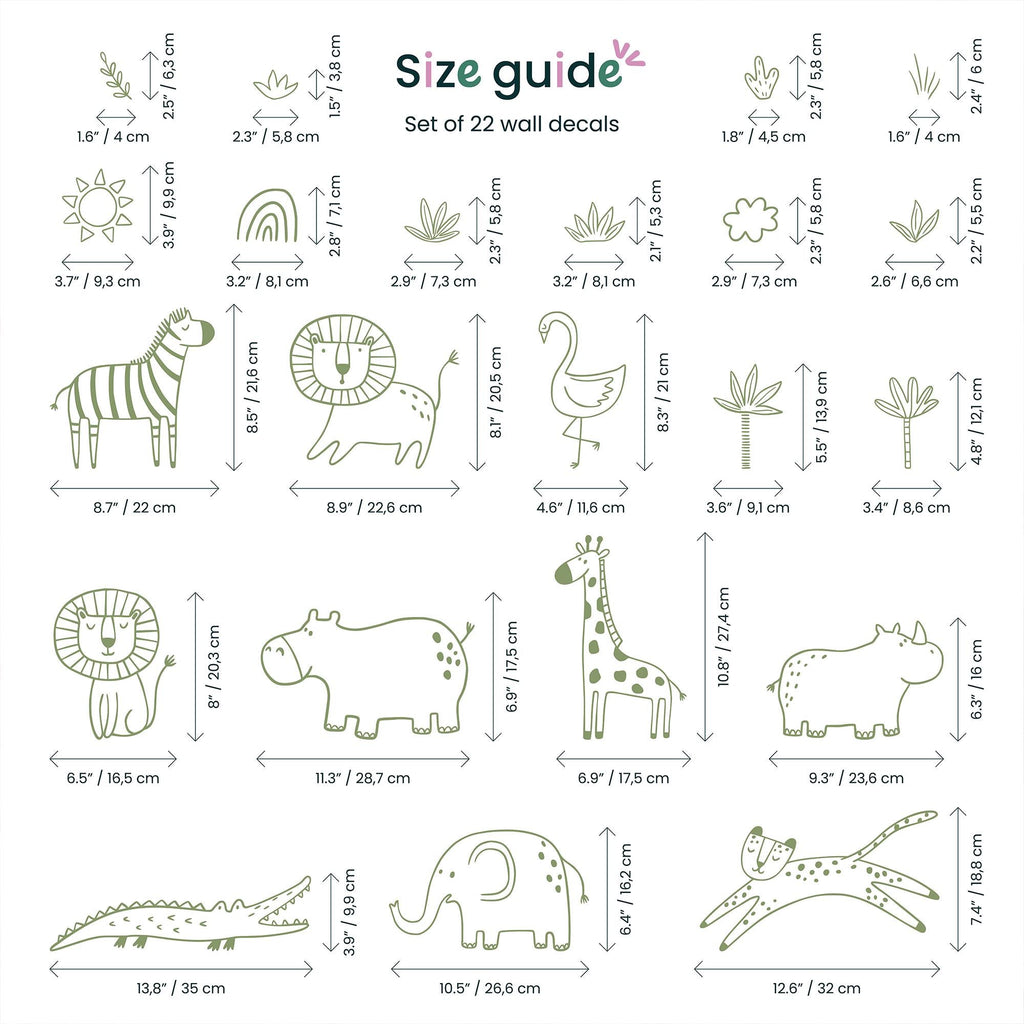 Jungle Animal Decals: Safari Nursery Decor, Removable Wall Art
