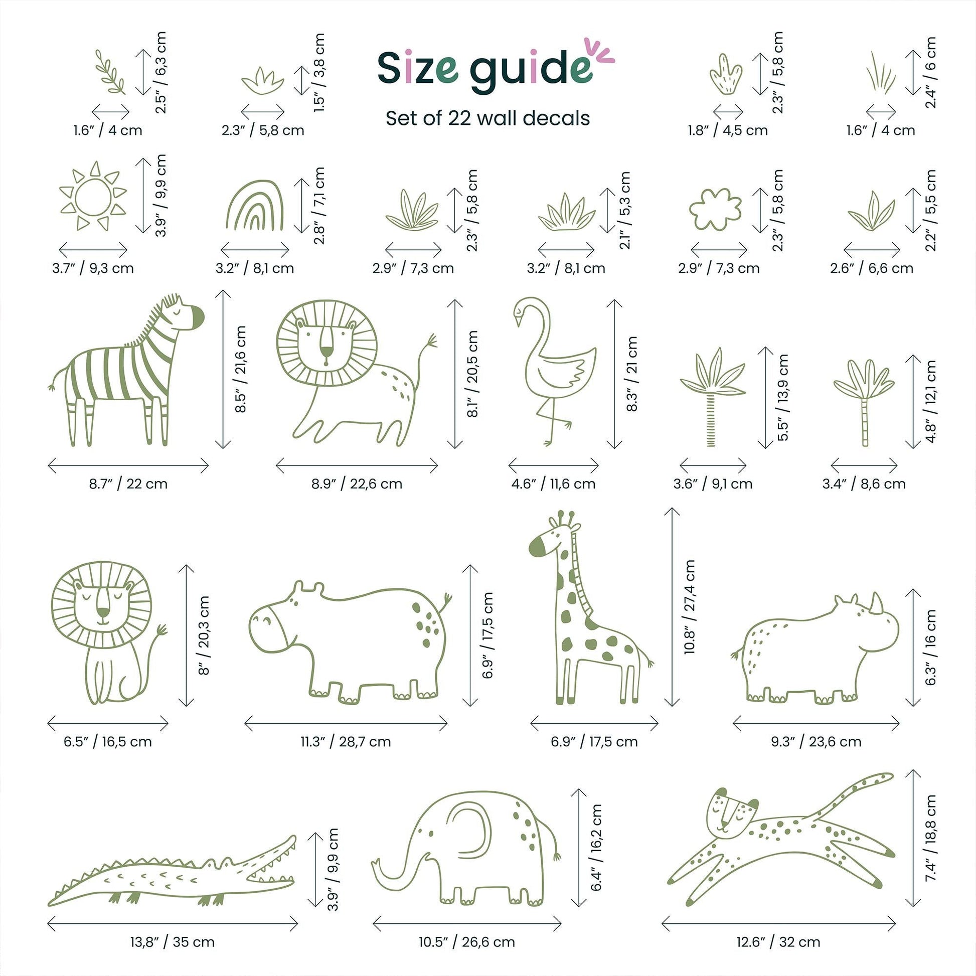 Jungle Animal Decals: Safari Nursery Decor, Removable Wall Art