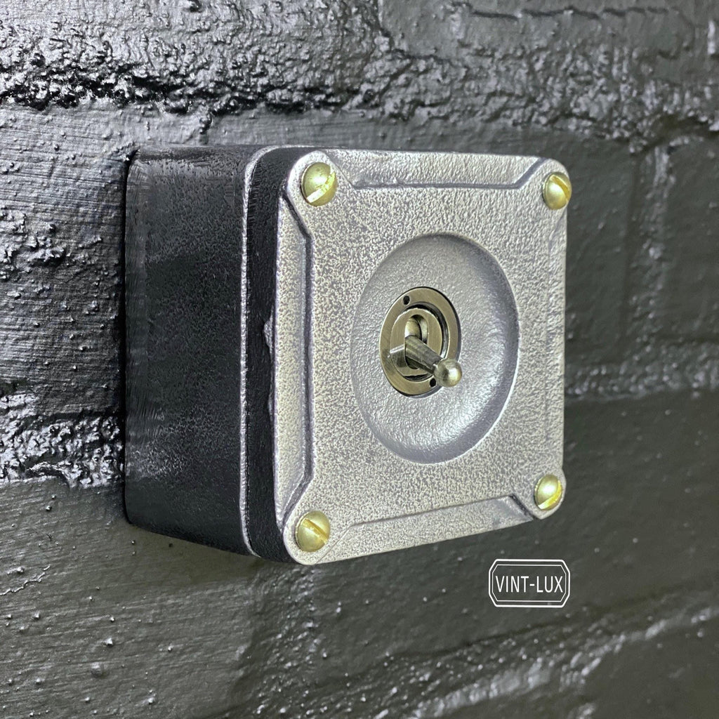 Single Gang 2 Way Conduit Surface Mounting Light Switch Solid Cast Metal Industrial ~ BS EN Approved Vintage Britmac Style