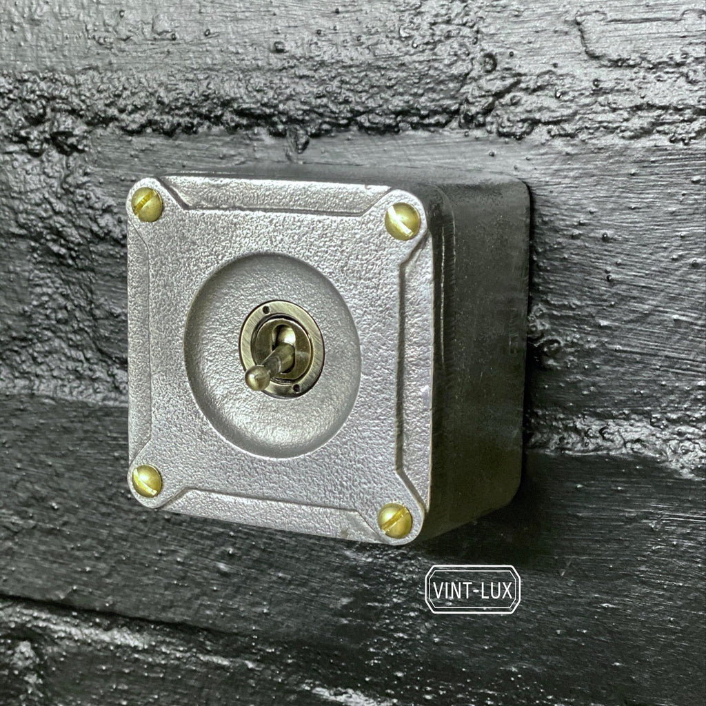 Single Gang 2 Way Conduit Surface Mounting Light Switch Solid Cast Metal Industrial ~ BS EN Approved Vintage Britmac Style