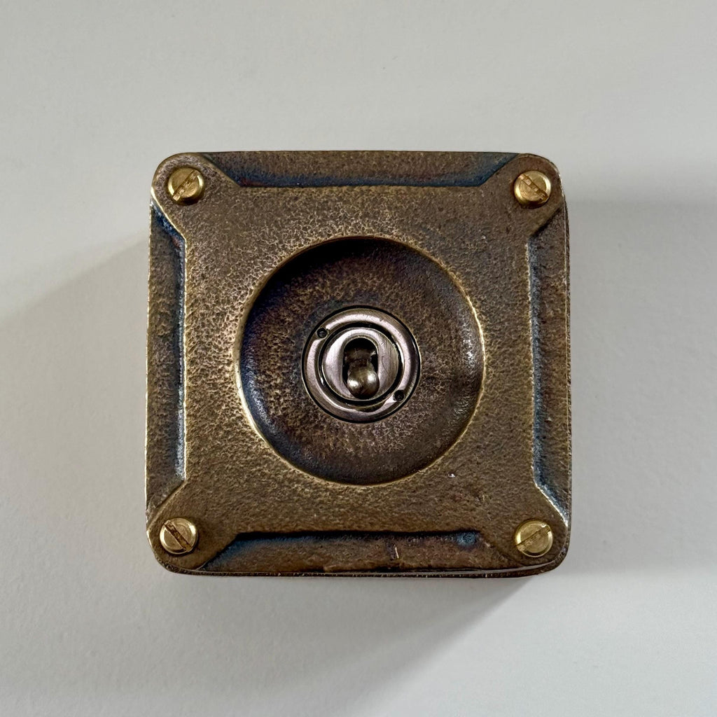 Single Gang Bronze Solid Cast Metal Surface Mounting Light Switch Industrial 2 Way - BS EN Approved Vintage Britmac Style