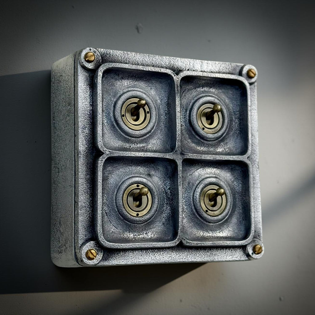 4 Gang 2 Way Solid Cast Metal Conduit Light Switch Industrial