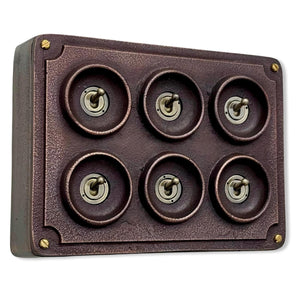 6 Gang 2 Way Antique Copper Solid Cast Metal Conduit Light Switch Industrial - Vintage Crabtree Style