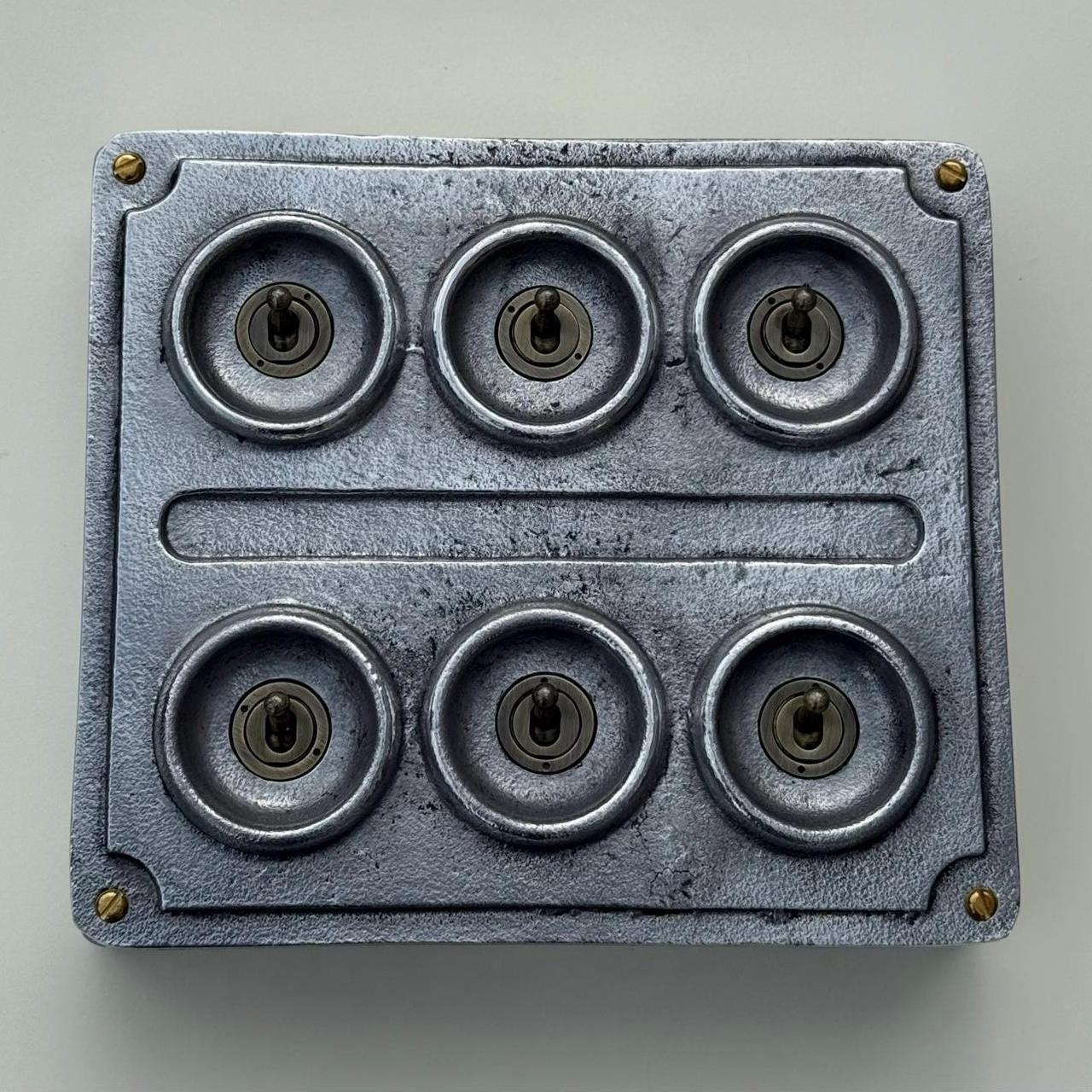 6 Gang 2 Way Solid Cast Metal Conduit Light Switch Industrial - Vintage Crabtree Style