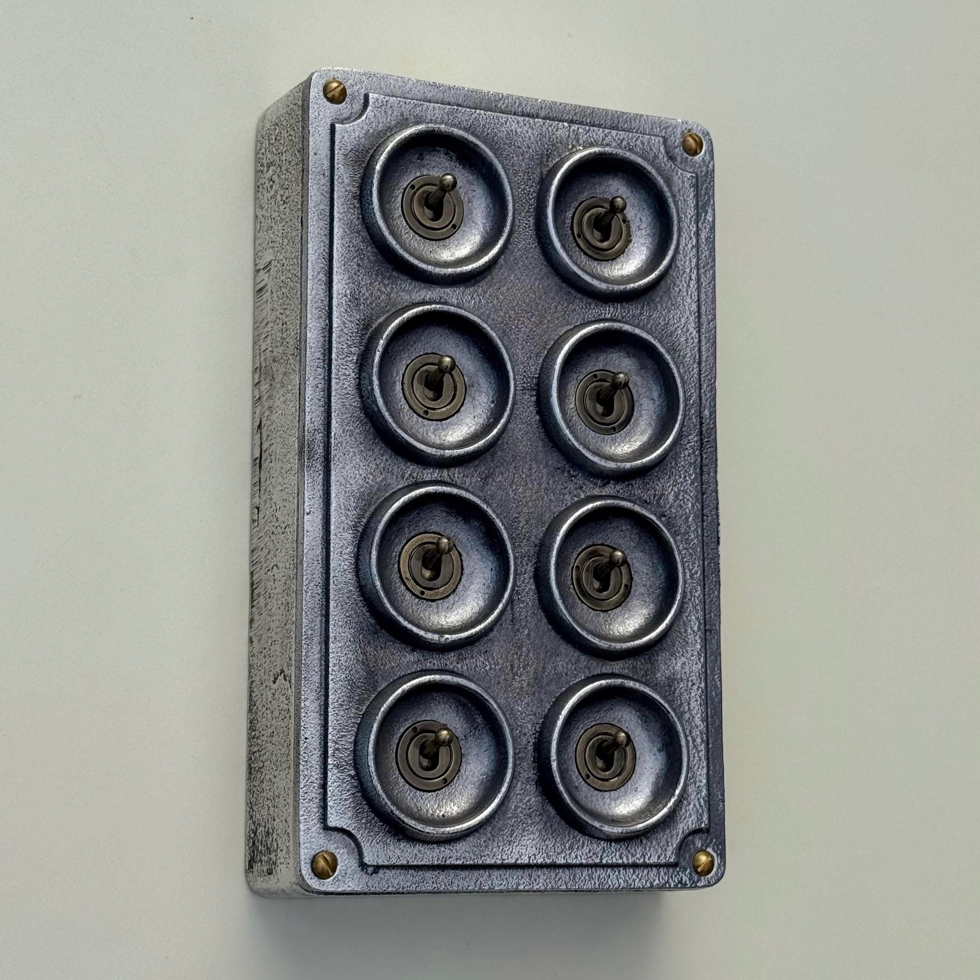 8 Gang 2 Way Solid Cast Metal Conduit Light Switch Industrial - Vintage Crabtree Style