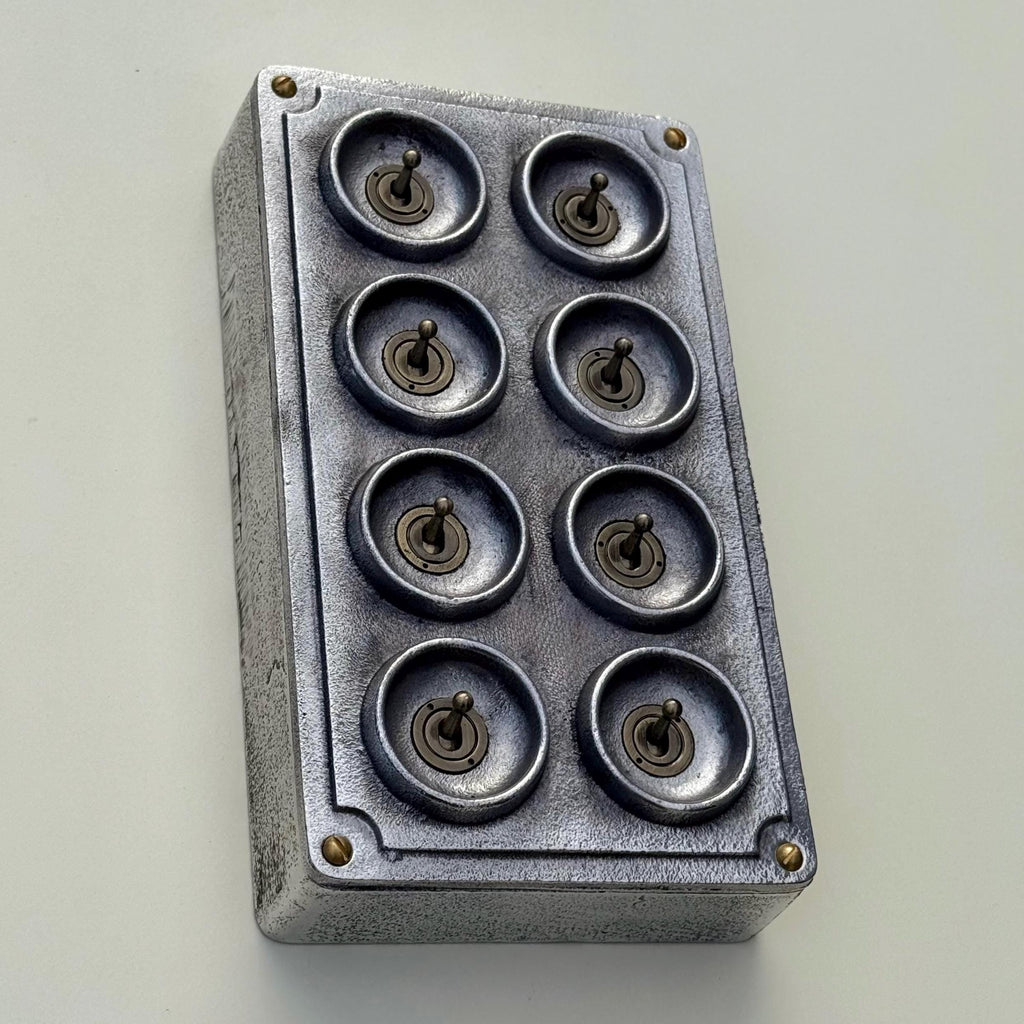 8 Gang 2 Way Solid Cast Metal Conduit Light Switch Industrial - Vintage Crabtree Style