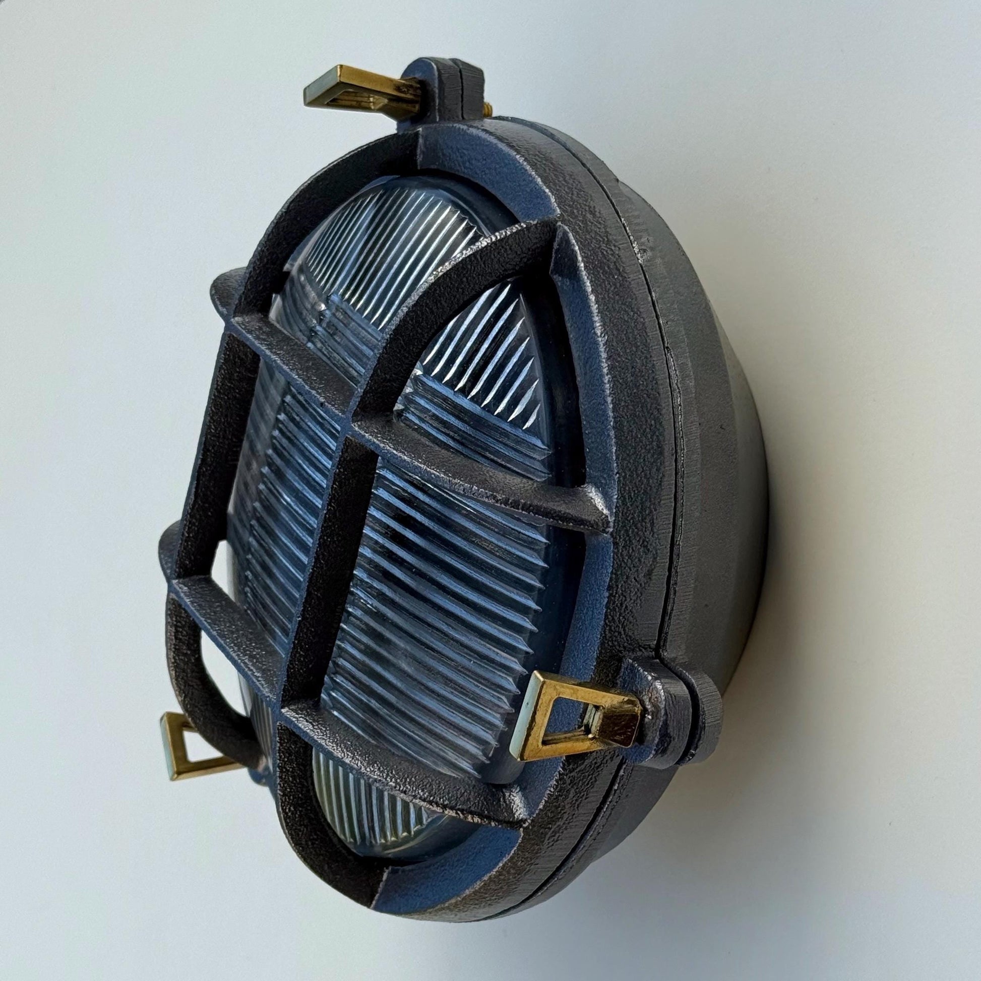 Wroxham ~ Cast Pewter Caged Nautical Bulkhead Wall Light Industrial Ceiling Fixture