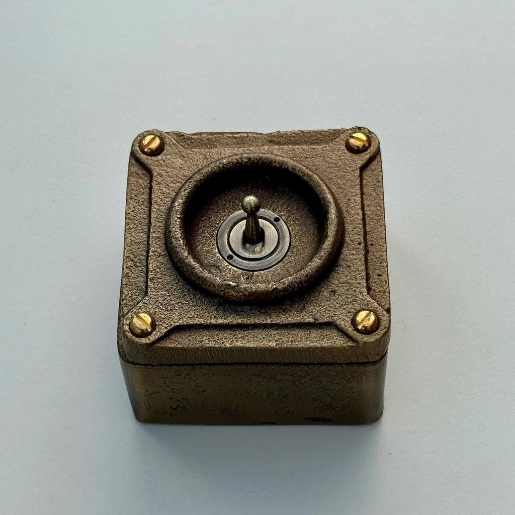 Single Gang Antique Brass Solid Conduit Toggle Light Switch - Industrial Vintage Crabtree