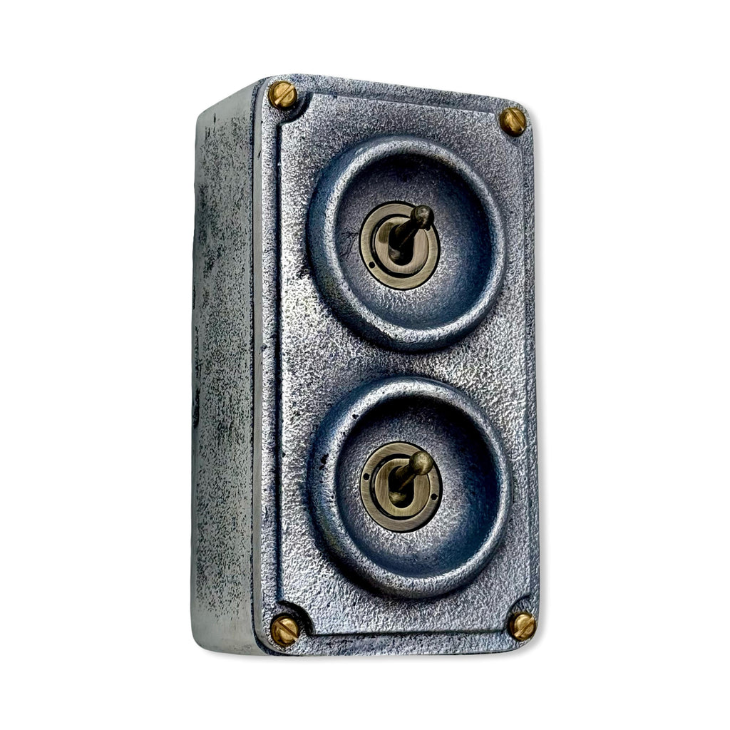 Double 2 Gang Solid Cast Metal Conduit Light Switch Industrial 2 Way - Vintage Crabtree Style