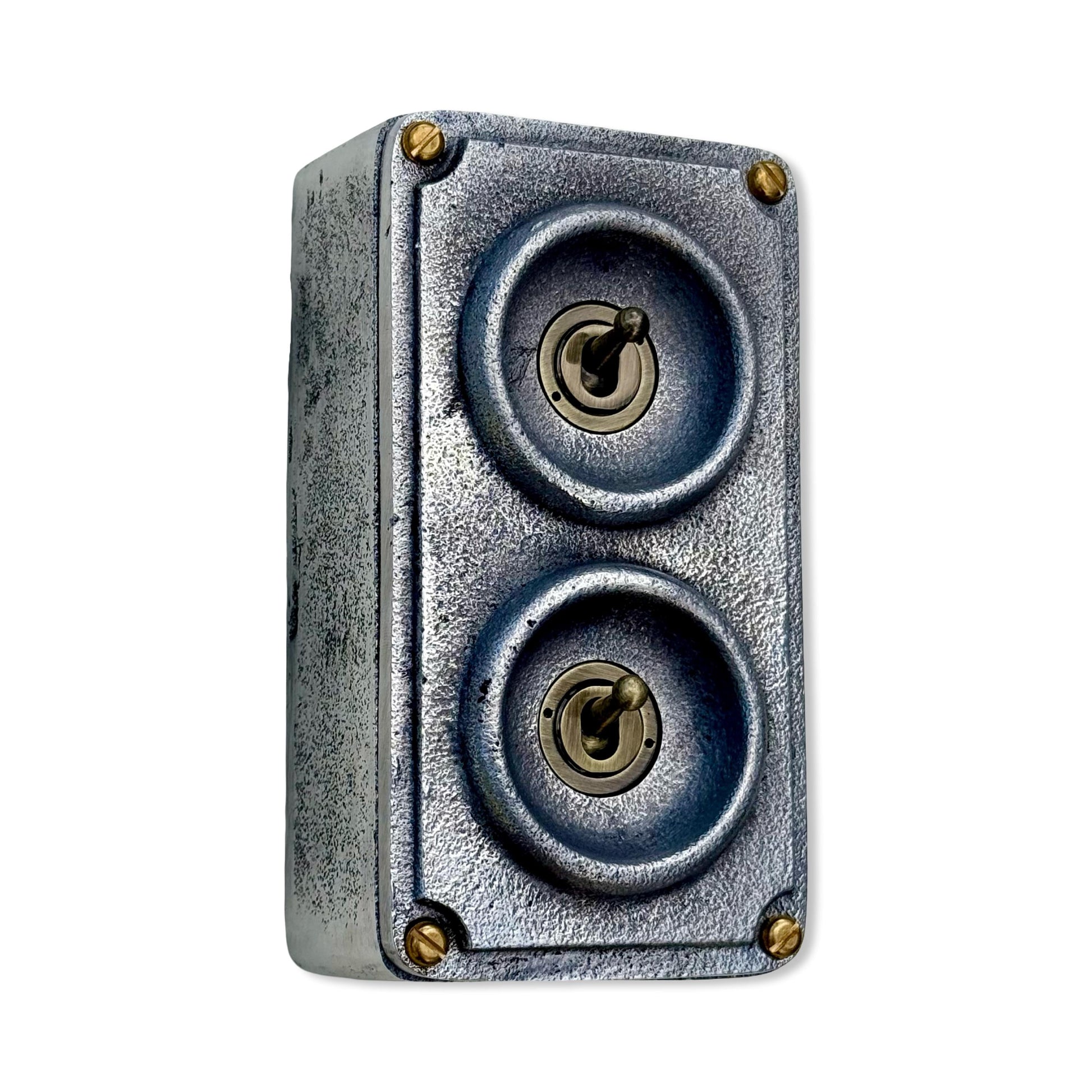 Double 2 Gang Solid Cast Metal Conduit Light Switch Industrial 2 Way - Vintage Crabtree Style