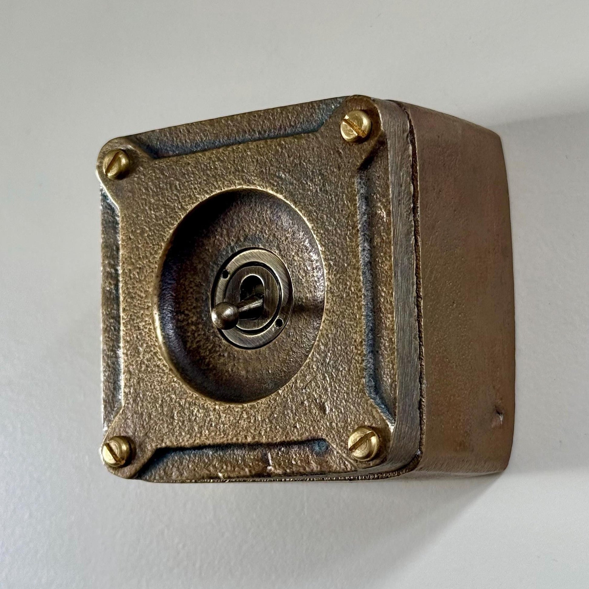 Single Gang Bronze Solid Cast Metal Surface Mounting Light Switch Industrial 2 Way - BS EN Approved Vintage Britmac Style