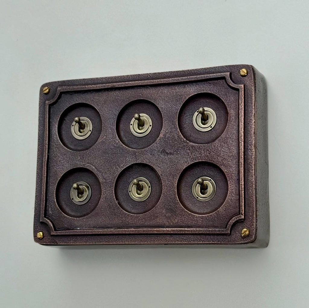 6 Gang 2 Way Antique Copper Solid Cast Metal Conduit Light Switch Industrial - BS EN Vintage Crabtree 1950’s Style