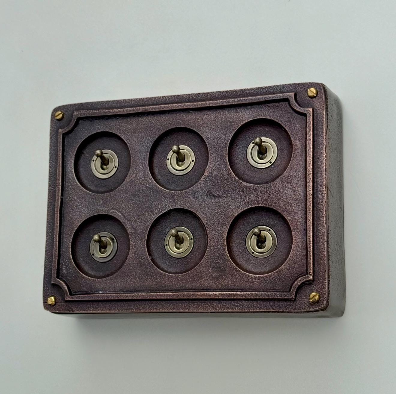 6 Gang 2 Way Antique Copper Solid Cast Metal Conduit Light Switch Industrial - BS EN Vintage Crabtree 1950’s Style