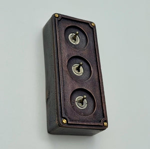3 Gang Solid Cast Antique Copper Metal Conduit Light Switch Industrial 2 Way - BS EN Approved Vintage Crabtree 1950’s Style