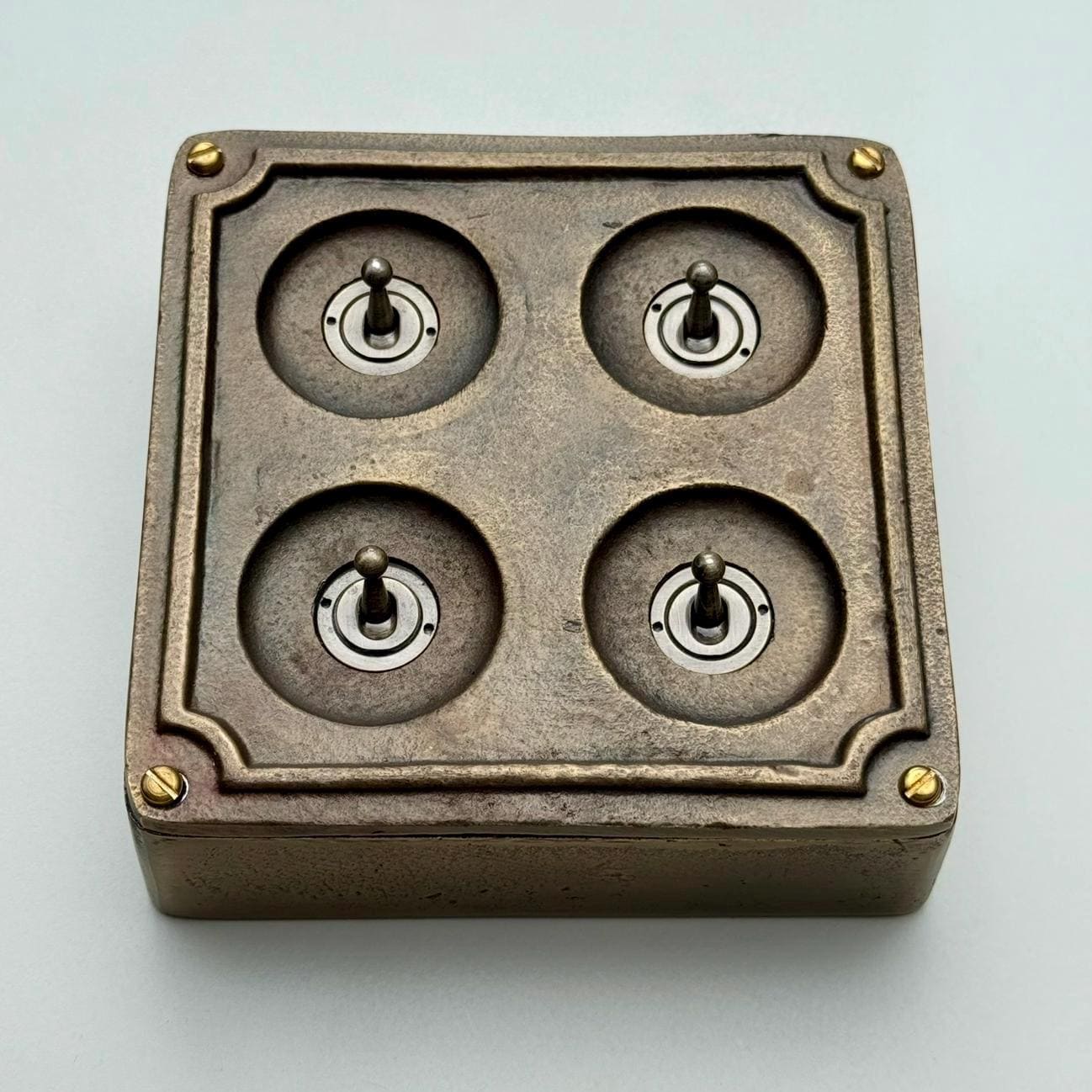 4 Gang 2 Way Solid Antique Brass Bronze Metal Surface Mounting Conduit Light Switch Industrial - Vintage Britmac Style