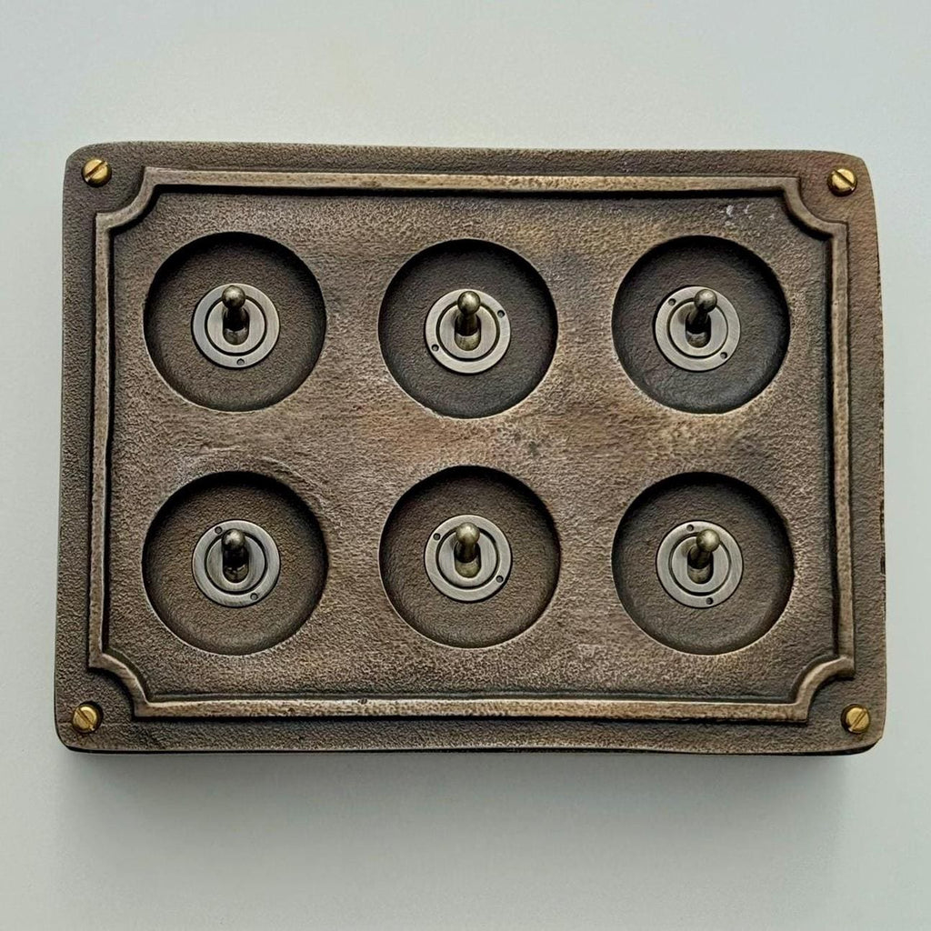 6 Gang 2 Way Bronze Solid Cast Metal Surface Mounting Conduit Light Switch Industrial - Vintage Britmac Style