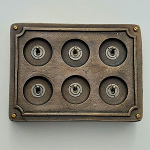 6 Gang 2 Way Bronze Solid Cast Metal Surface Mounting Conduit Light Switch Industrial - Vintage Britmac Style