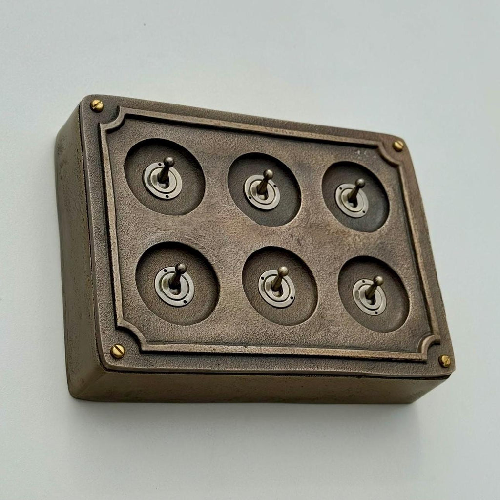 6 Gang 2 Way Bronze Solid Cast Metal Surface Mounting Conduit Light Switch Industrial - Vintage Britmac Style