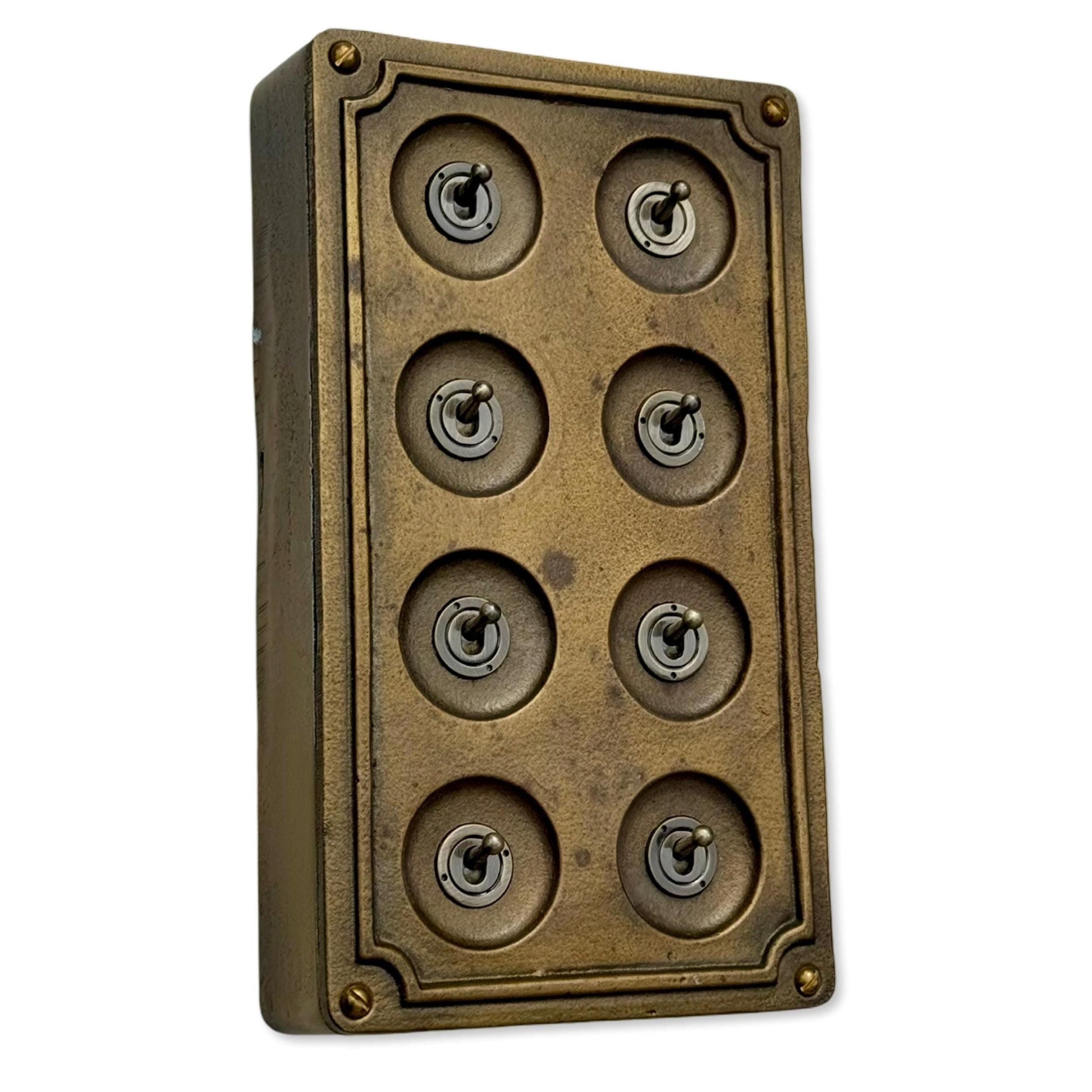 8 Gang 2 Way Bronze Solid Cast Metal Conduit Light Switch Industrial - Vintage Crabtree