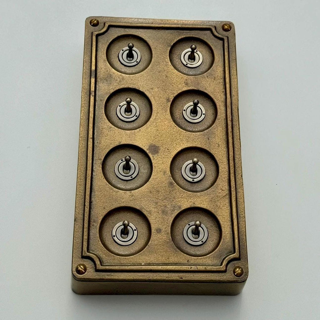 8 Gang 2 Way Bronze Solid Cast Metal Conduit Light Switch Industrial - Vintage Crabtree