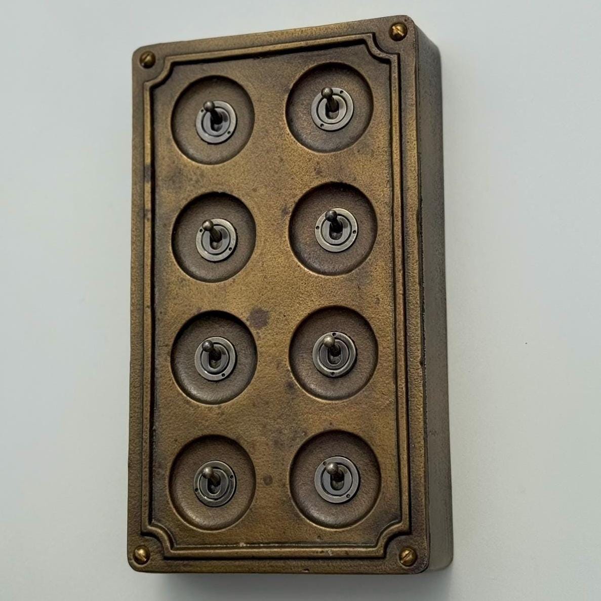 8 Gang 2 Way Bronze Solid Cast Metal Conduit Light Switch Industrial - Vintage Crabtree