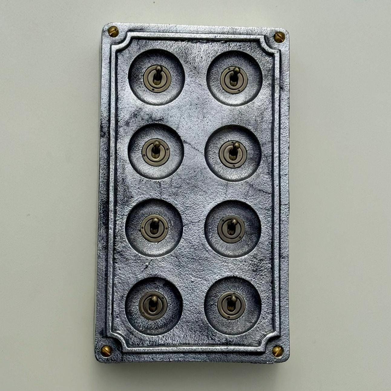 8 Gang 2 Way Solid Cast Metal Conduit Light Switch Industrial - Vintage Crabtree