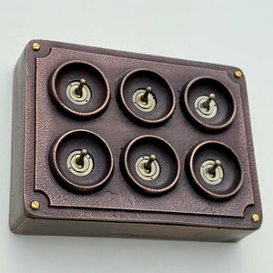 6 Gang 2 Way Antique Copper Solid Cast Metal Conduit Light Switch Industrial - Vintage Crabtree Style