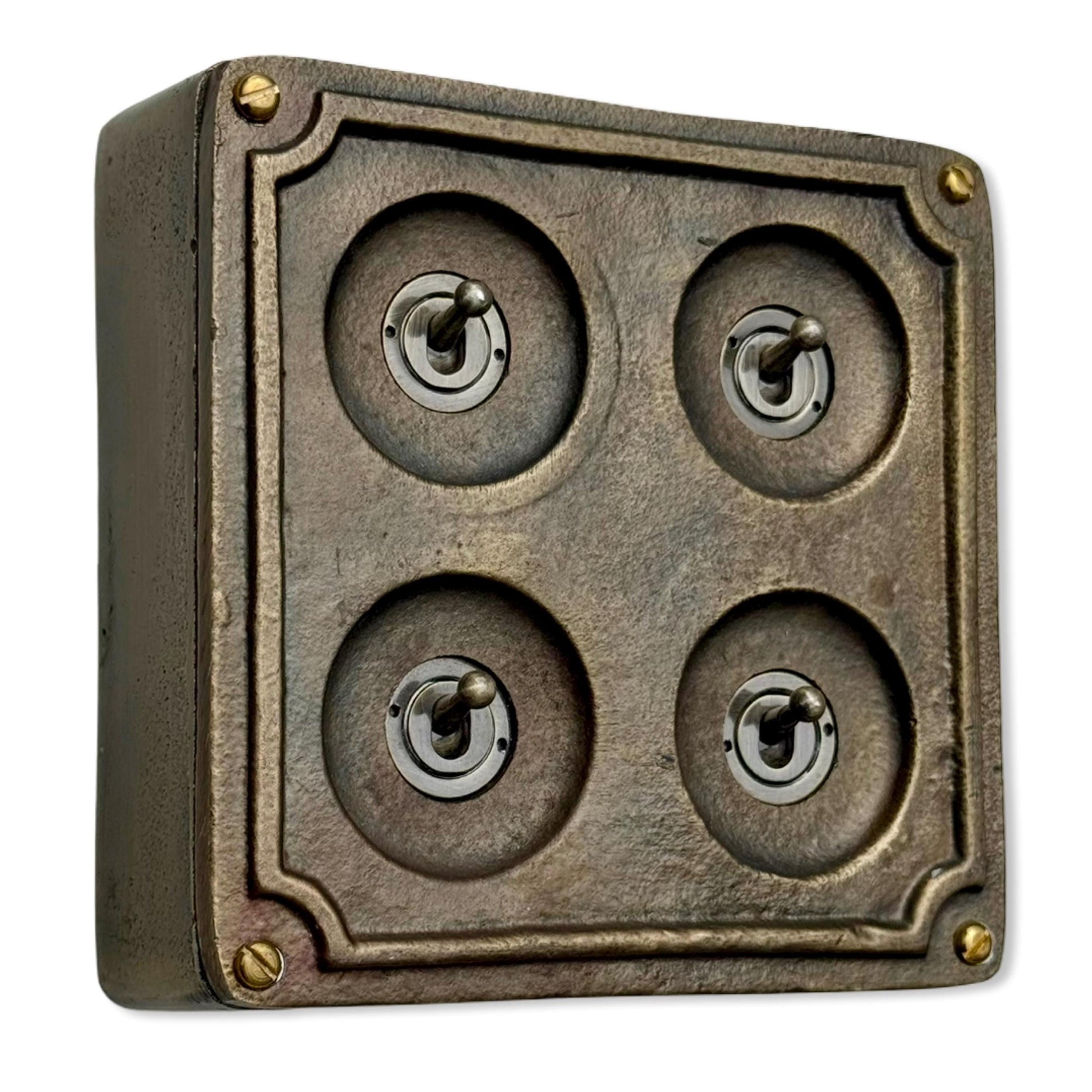 4 Gang 2 Way Solid Antique Brass Bronze Metal Surface Mounting Conduit Light Switch Industrial - Vintage Britmac Style