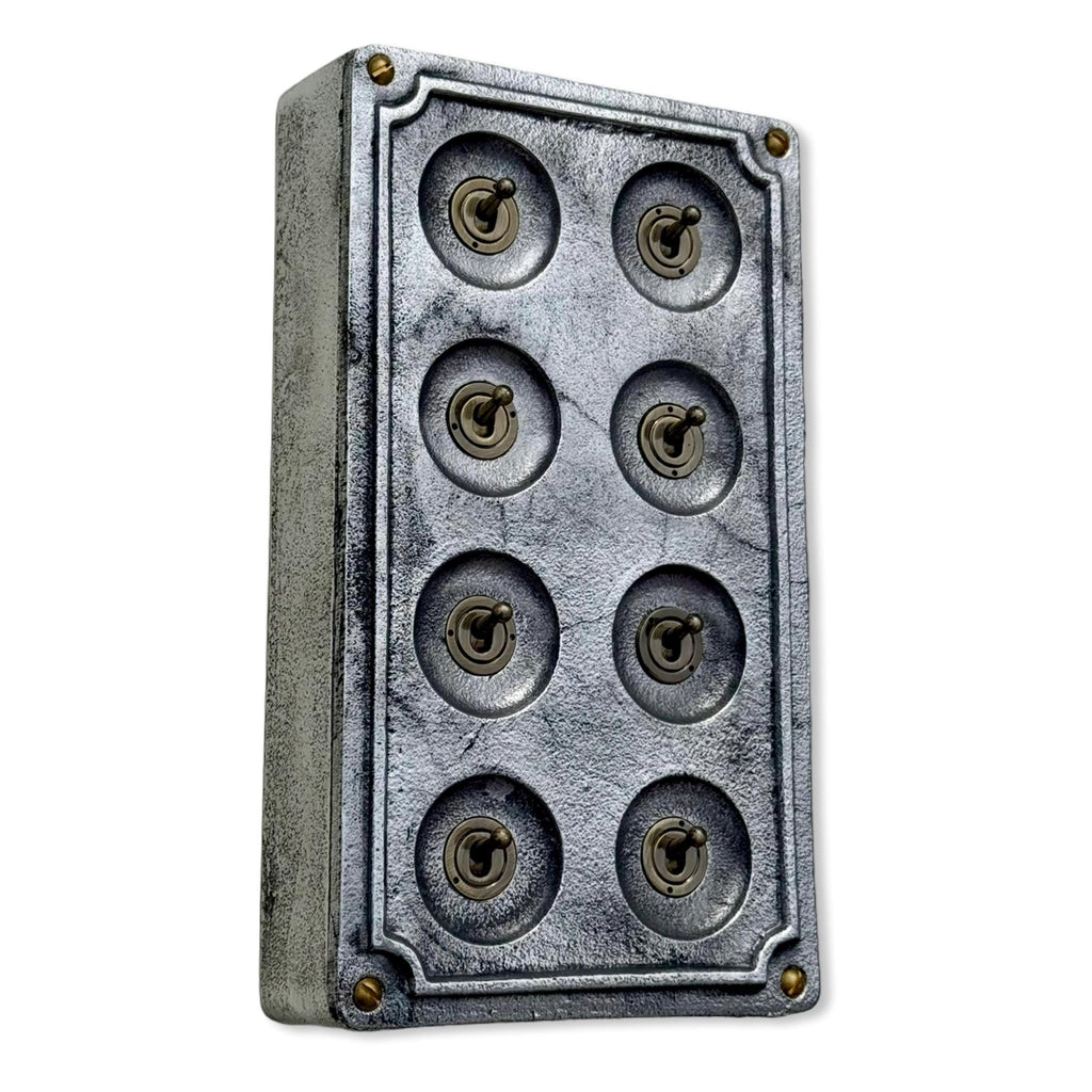 8 Gang 2 Way Solid Cast Metal Conduit Light Switch Industrial - Vintage Crabtree
