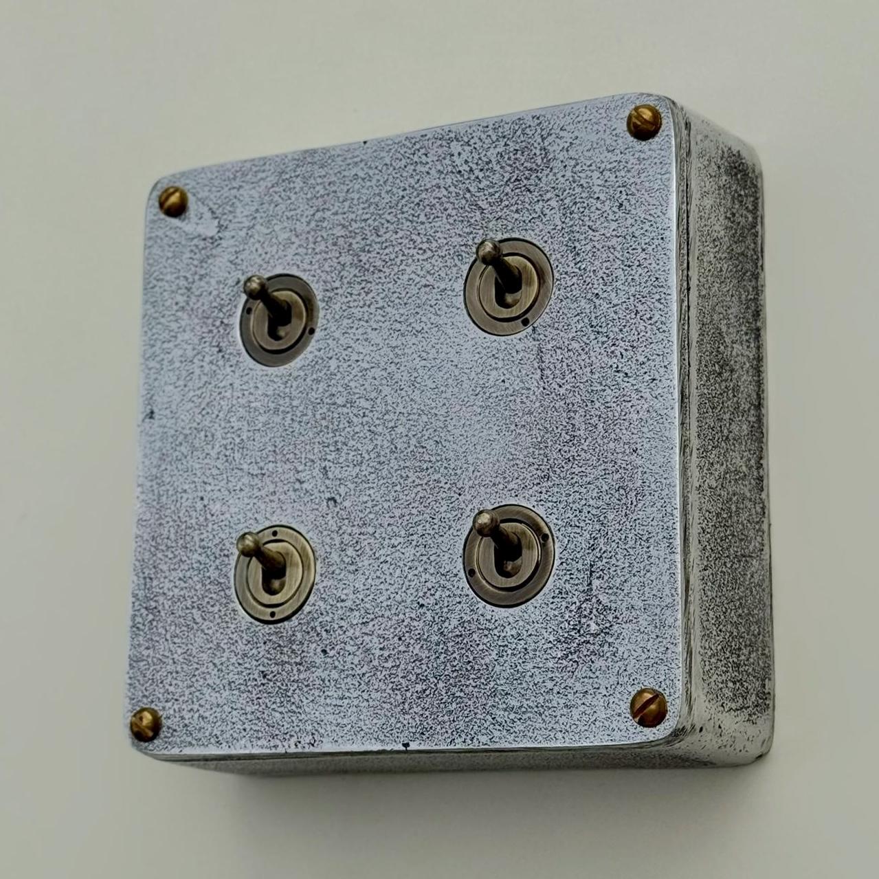 4 Gang 2 Way Solid Cast Metal Conduit Light Switch Industrial - Vintage Crabtree Style