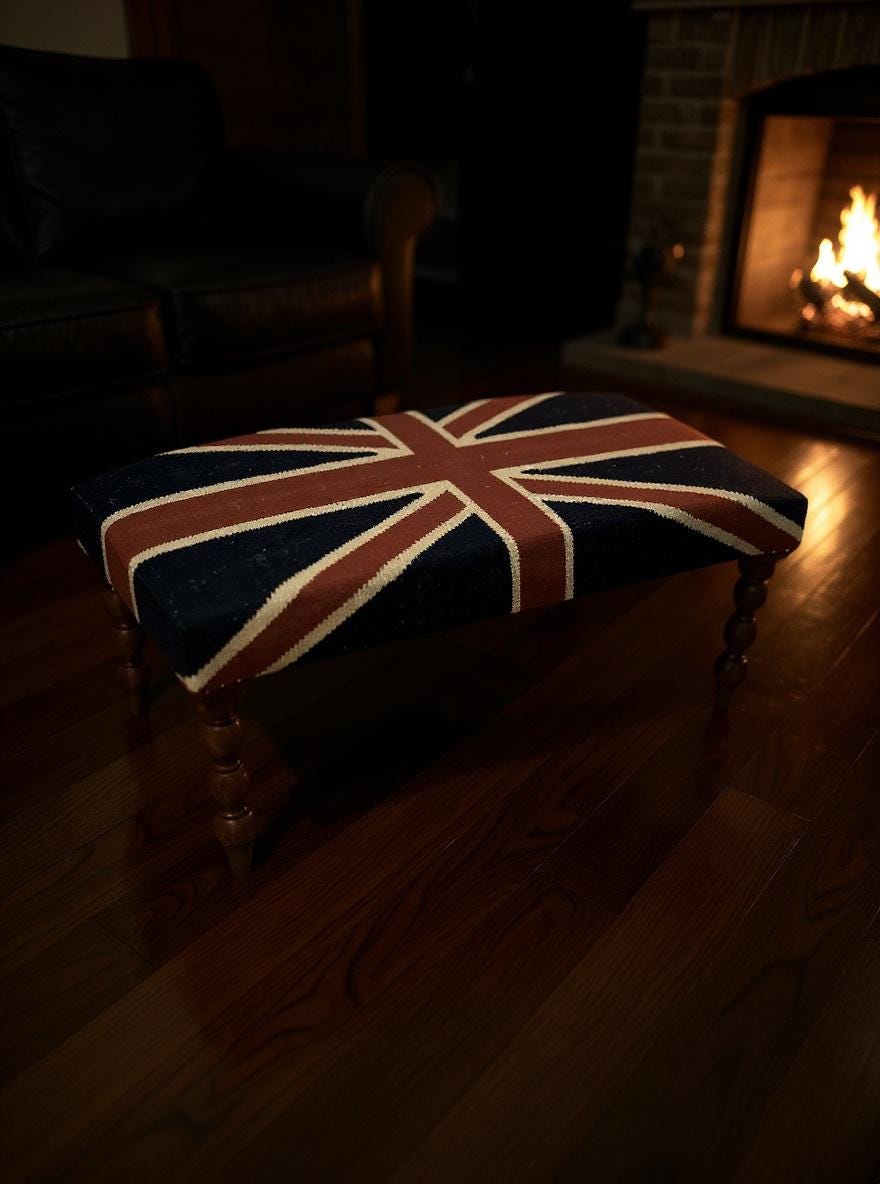 Union Jack Flag Bench Ottoman | Great Britain | Pouf Solid Base | Vintage Style | Floor Standing | Man Cave Stool