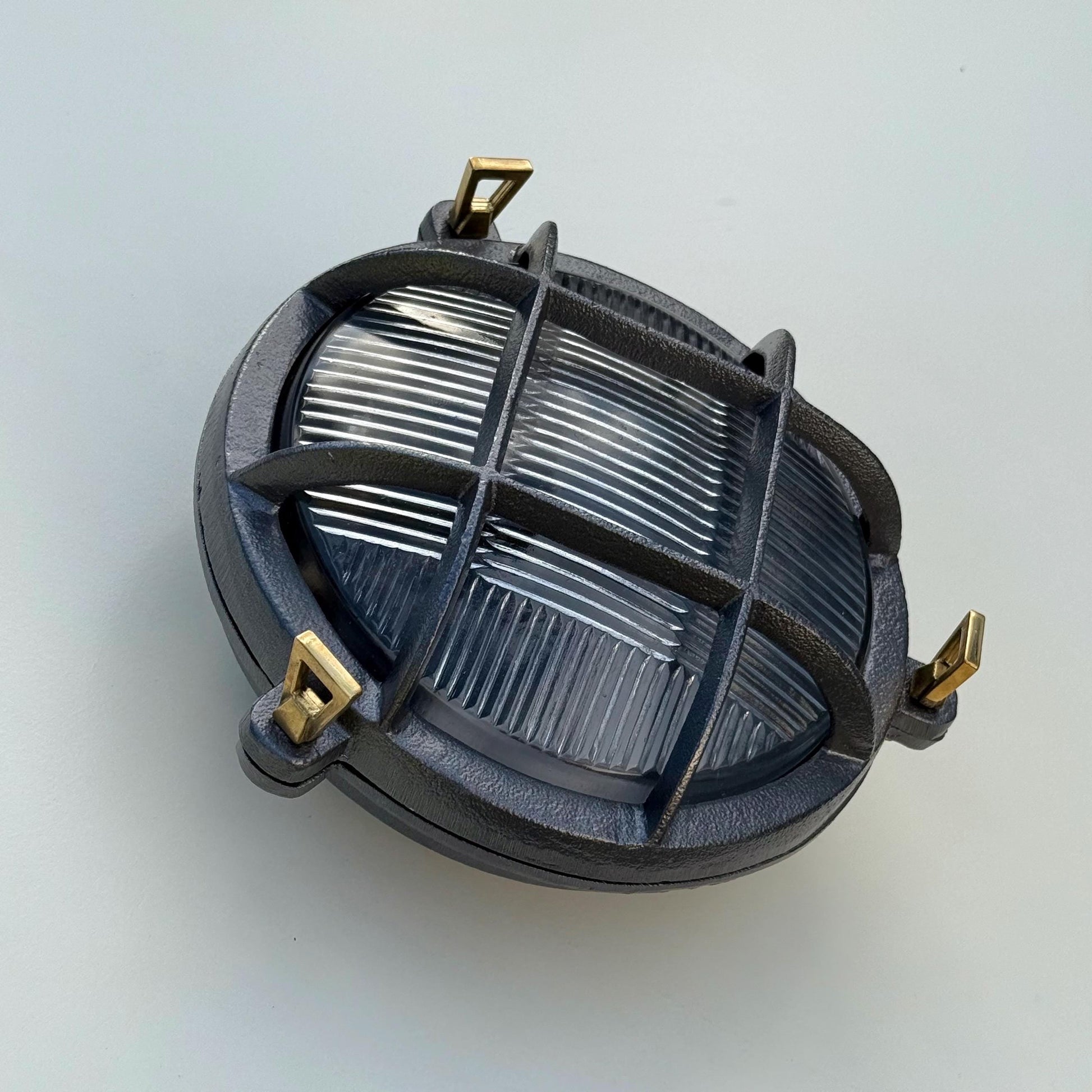 Wroxham ~ Cast Pewter Caged Nautical Bulkhead Wall Light Industrial Ceiling Fixture