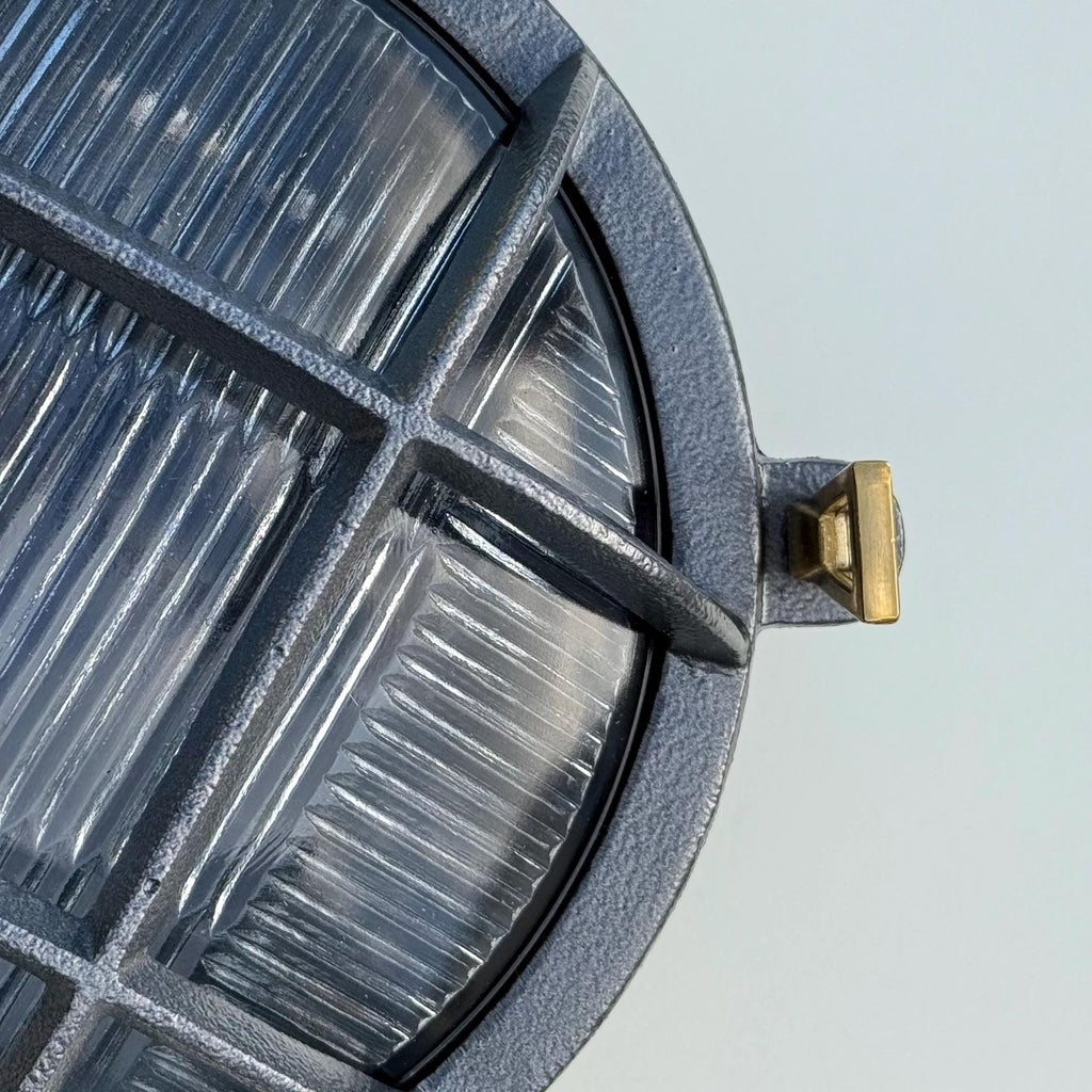 Wroxham ~ Cast Pewter Caged Nautical Bulkhead Wall Light Industrial Ceiling Fixture