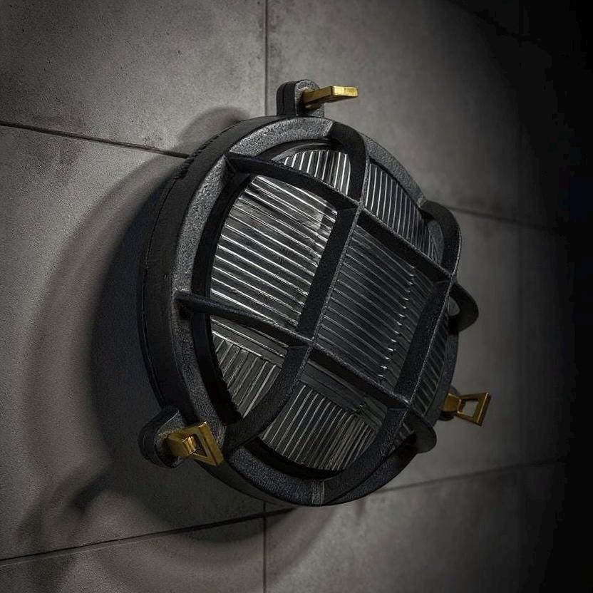 Wroxham ~ Cast Pewter Caged Nautical Bulkhead Wall Light Industrial Ceiling Fixture