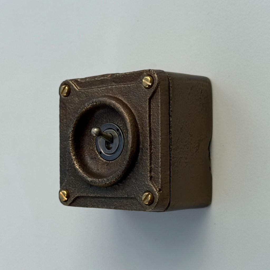 Single Gang Antique Brass Solid Conduit Toggle Light Switch - Industrial Vintage Crabtree