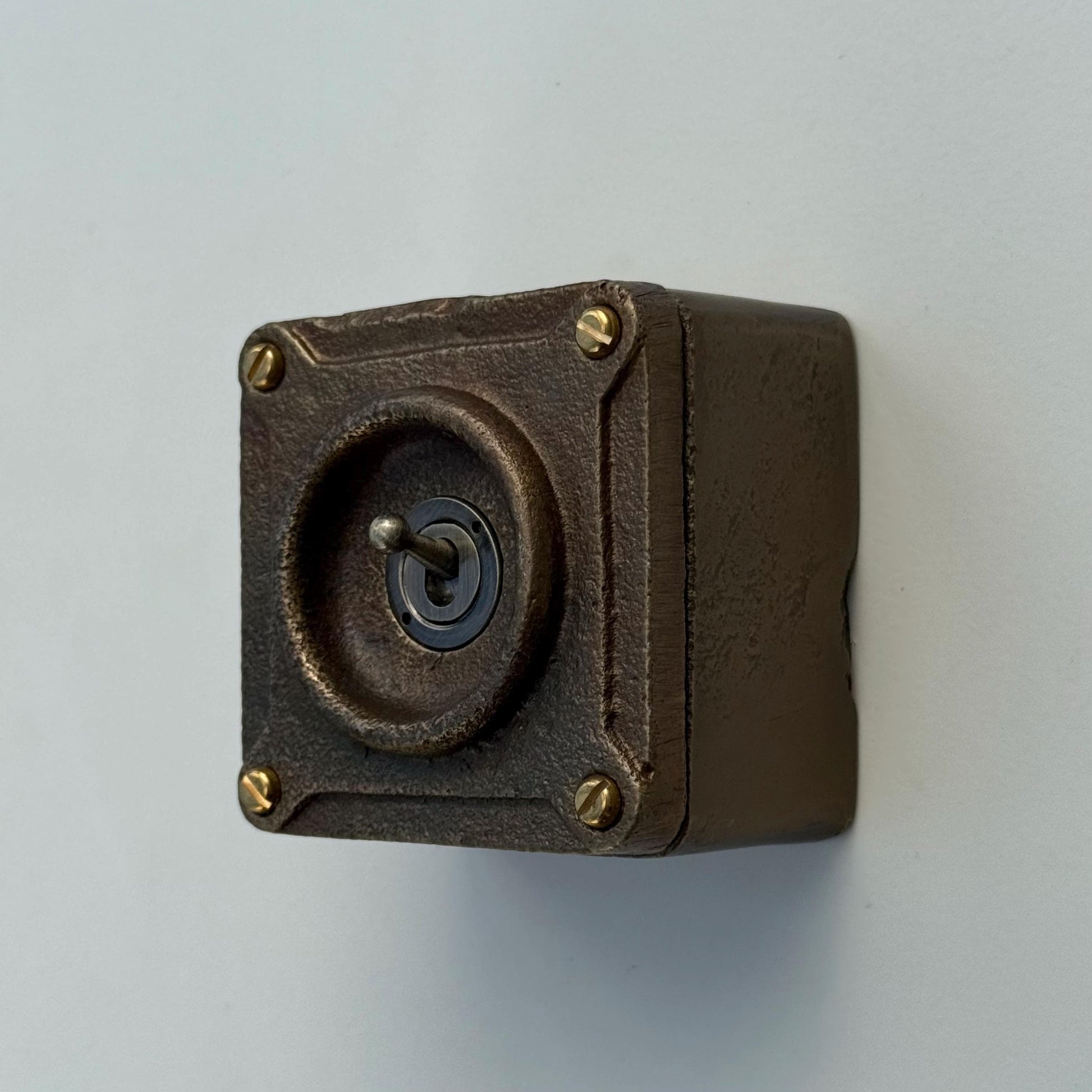 Single Gang Antique Brass Solid Conduit Toggle Light Switch - Industrial Vintage Crabtree