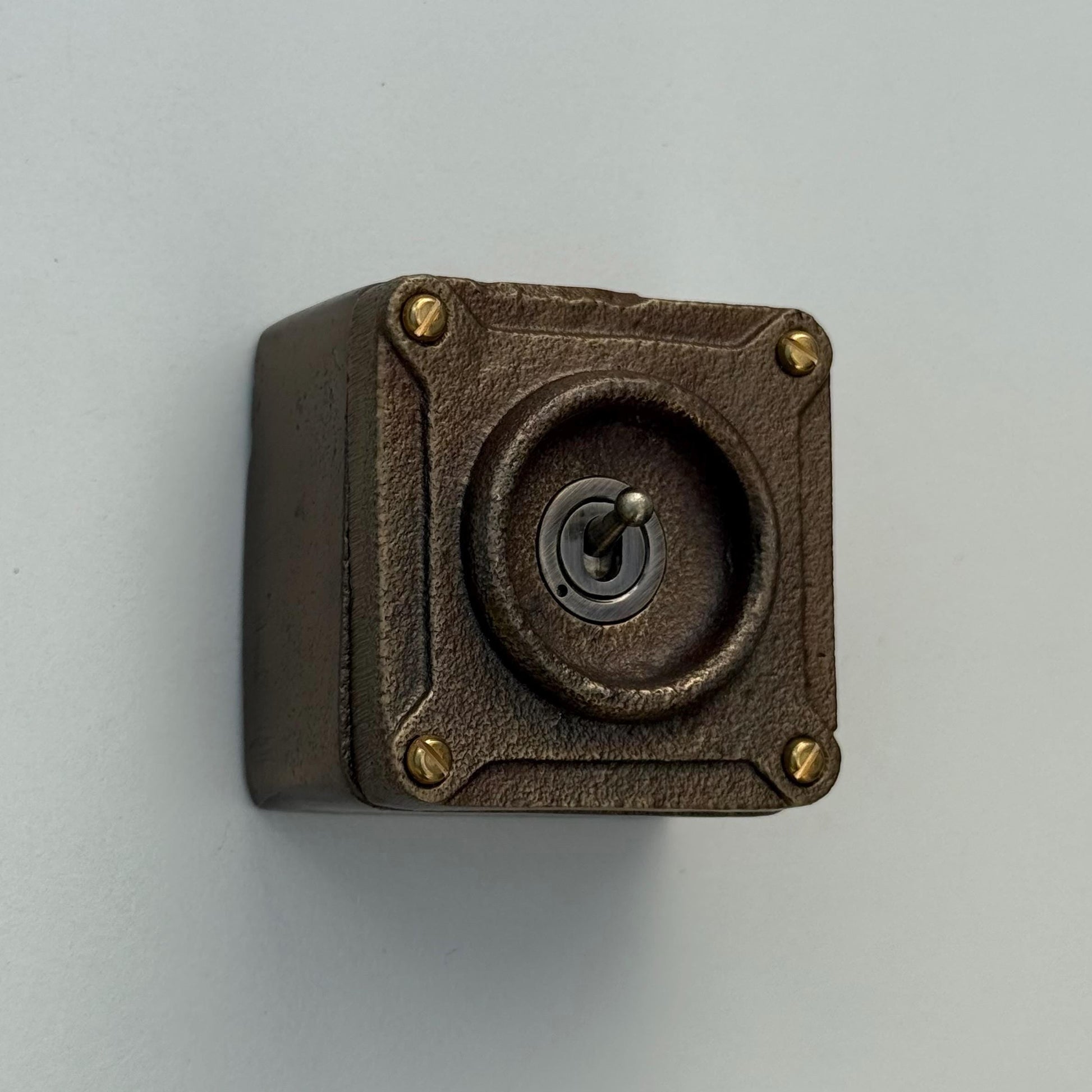 Single Gang Antique Brass Solid Conduit Toggle Light Switch - Industrial Vintage Crabtree