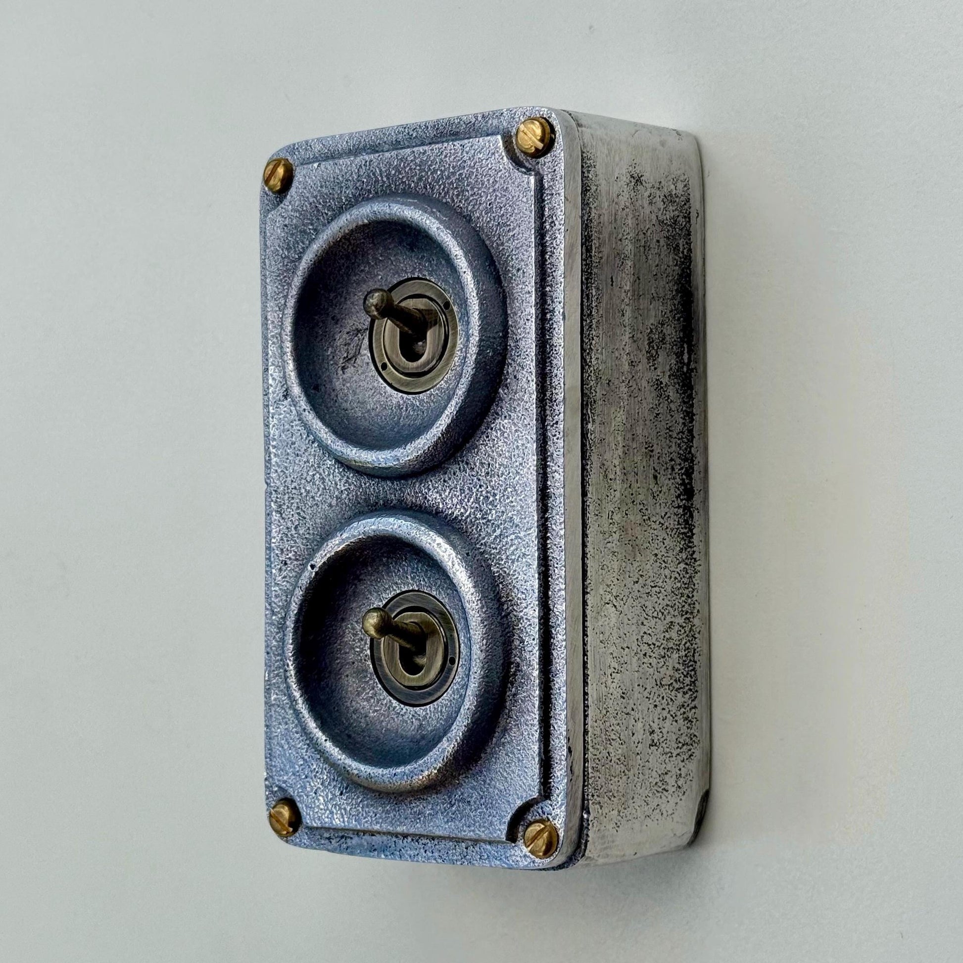 Double 2 Gang Solid Cast Metal Conduit Light Switch Industrial 2 Way - Vintage Crabtree Style