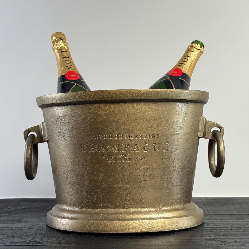 Antique Brass Great Gatsby ~ Solid Cast Engraved Champagne Ice Bucket | Wine Cooler