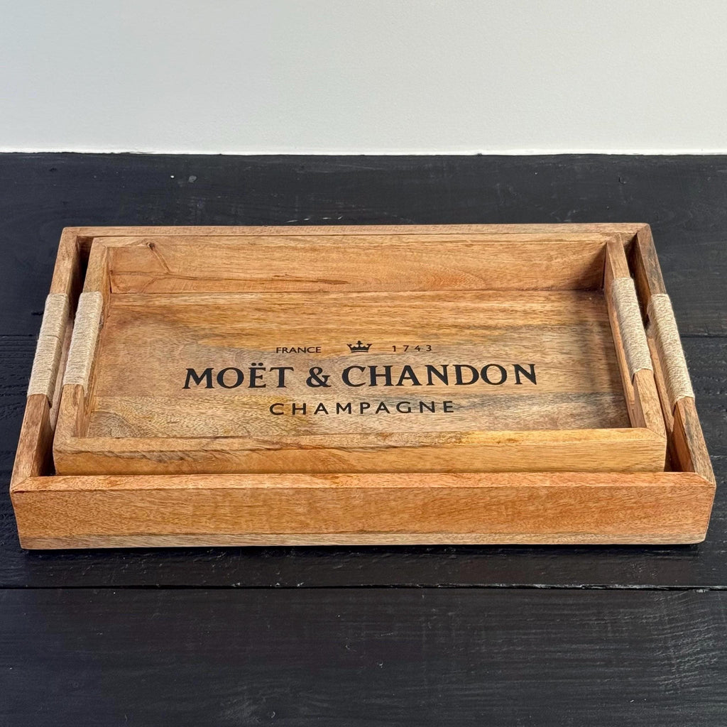 Wooden Serving Trays Moët & Chandon Champagne Butlers Crates Storage Boxes Natural Finish