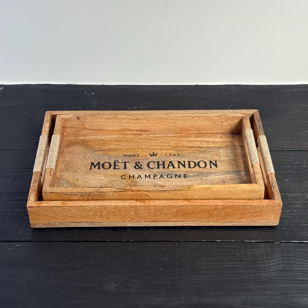 Wooden Serving Trays Moët & Chandon Champagne Butlers Crates Storage Boxes Natural Finish