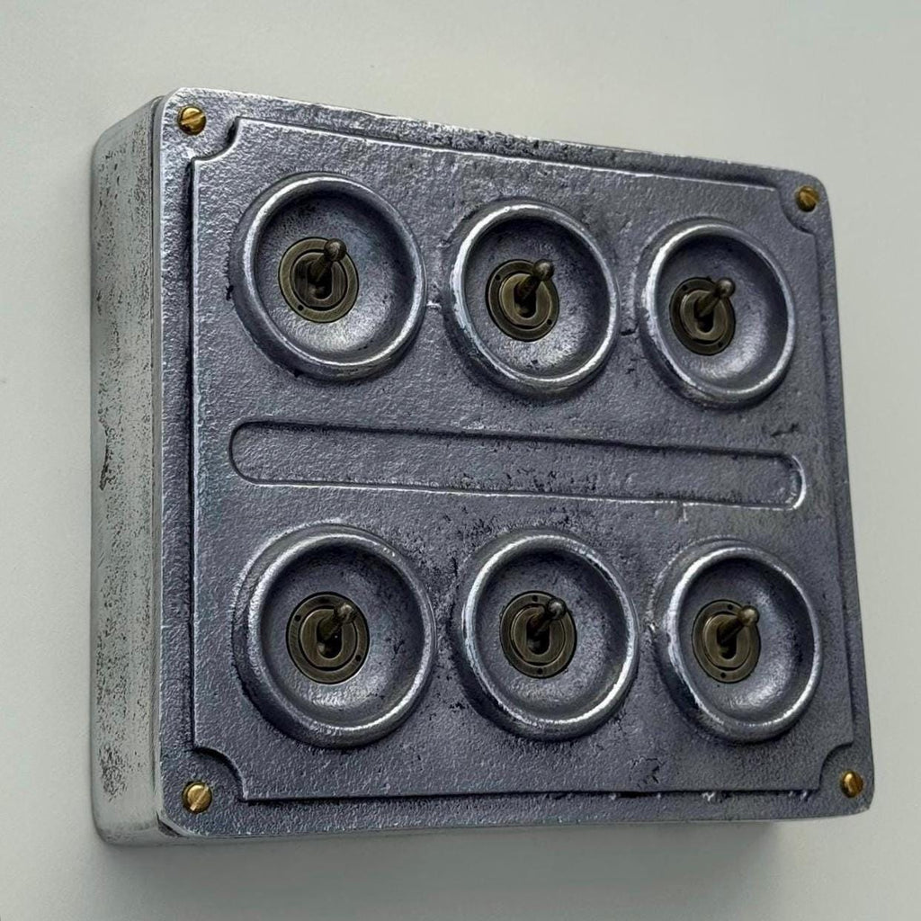 6 Gang 2 Way Solid Cast Metal Conduit Light Switch Industrial - Vintage Crabtree Style