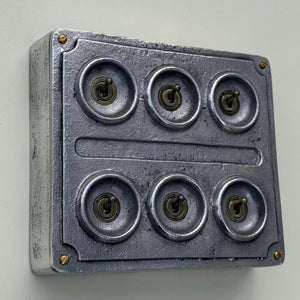6 Gang 2 Way Solid Cast Metal Conduit Light Switch Industrial - Vintage Crabtree Style