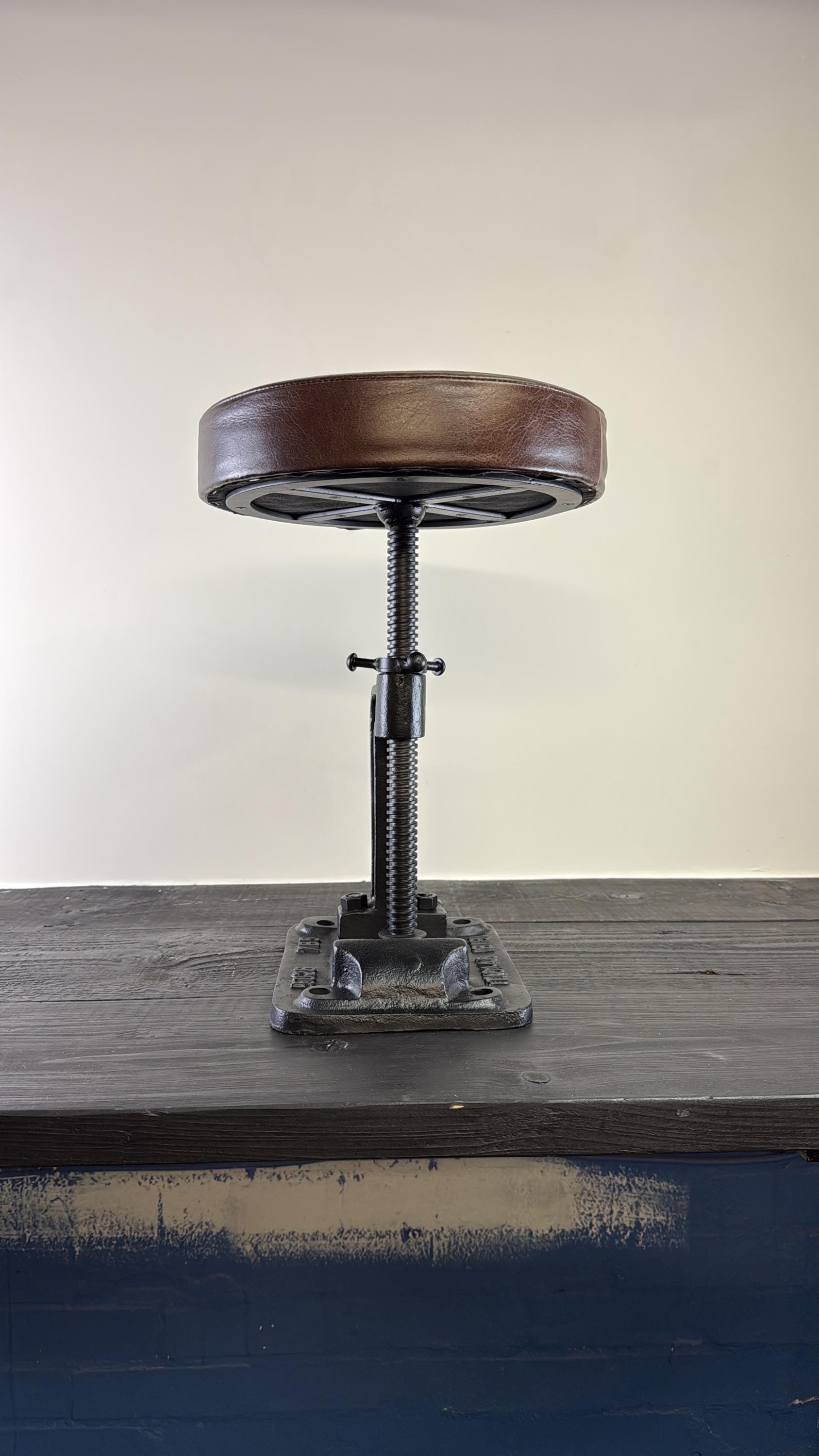 Vice Clamp Industrial Solid Bar Stool Wood or Leather Top Solid Cast Metal Base | Vintage Style | Floor Standing