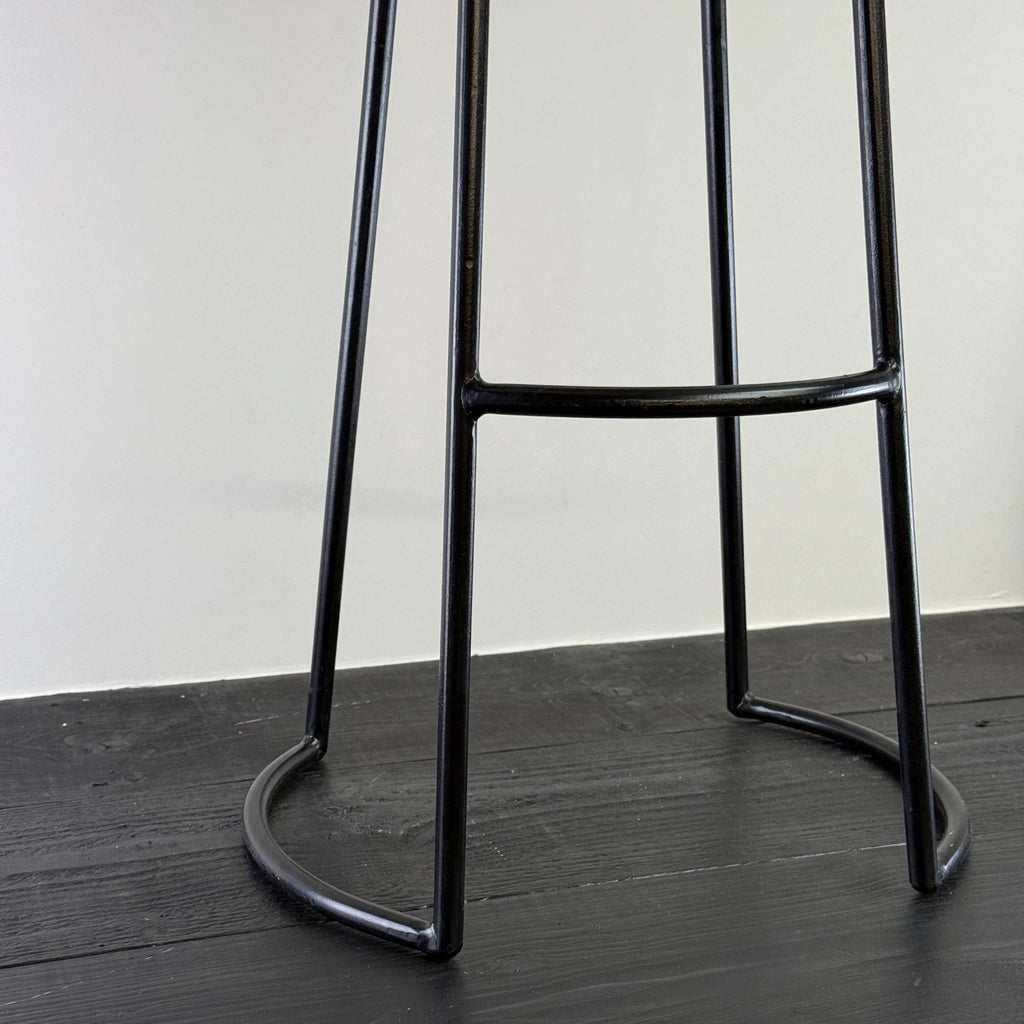 Solid Mango Wooden Top Bar Stool Hand Crafted | Solid Cast Metal | Floor Standing | Kitchen Black Iron | Industrial Tractor Seat