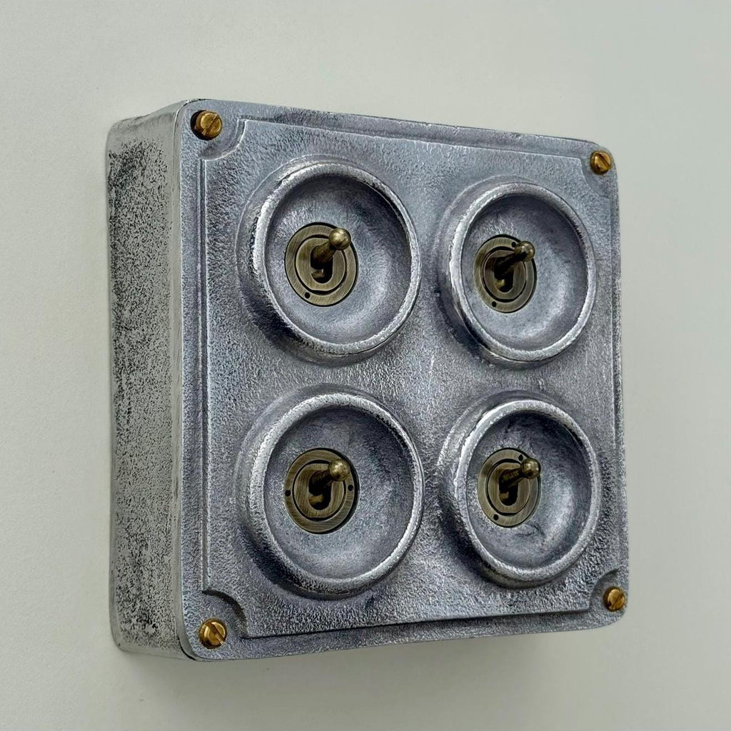 4 Gang 2 Way Solid Cast Metal Conduit Light Switch Industrial - Vintage Crabtree Style