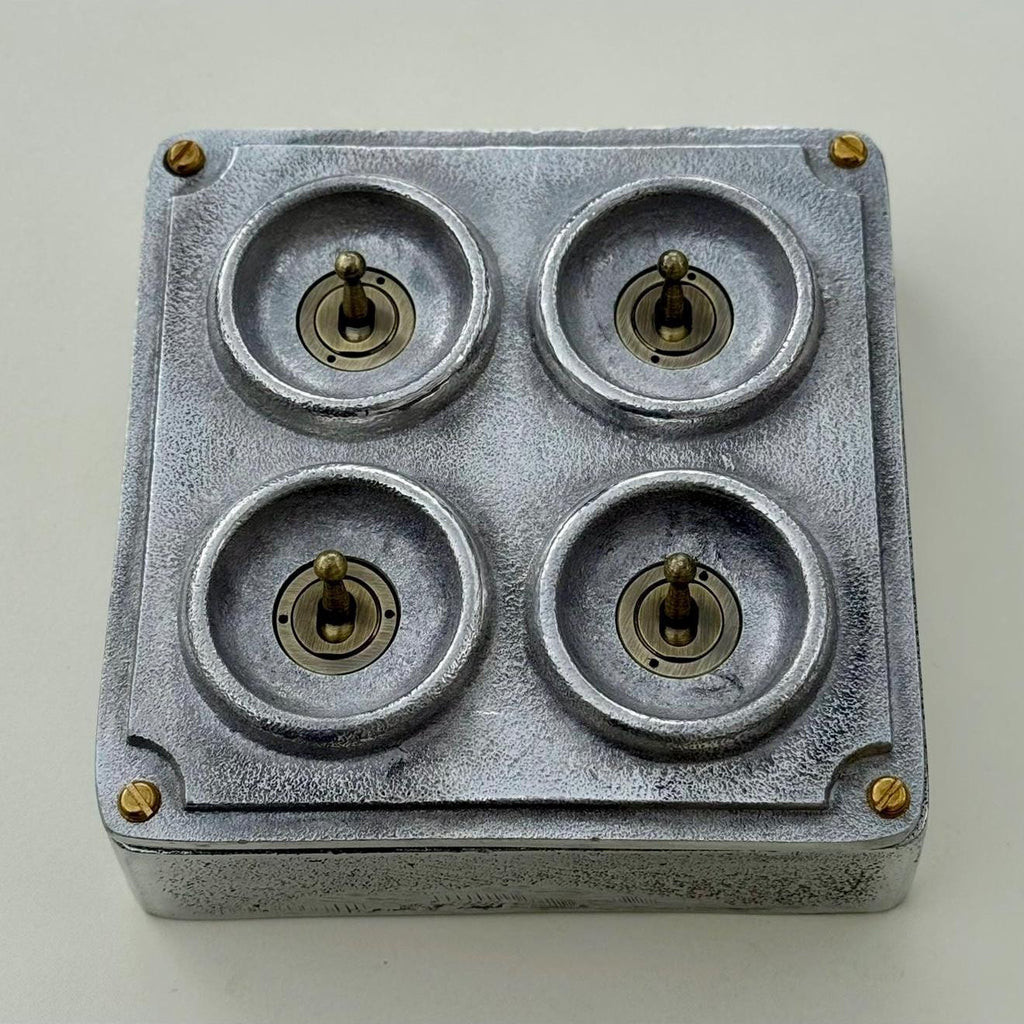 4 Gang 2 Way Solid Cast Metal Conduit Light Switch Industrial - Vintage Crabtree Style