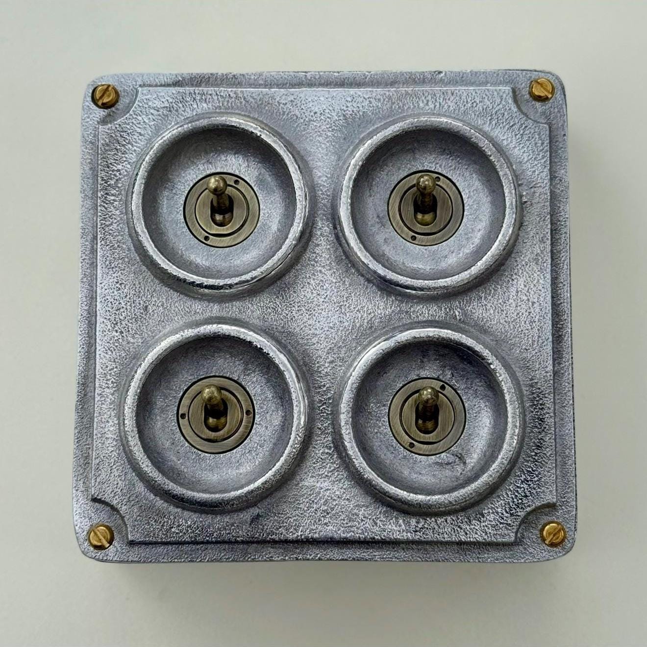 4 Gang 2 Way Solid Cast Metal Conduit Light Switch Industrial - Vintage Crabtree Style