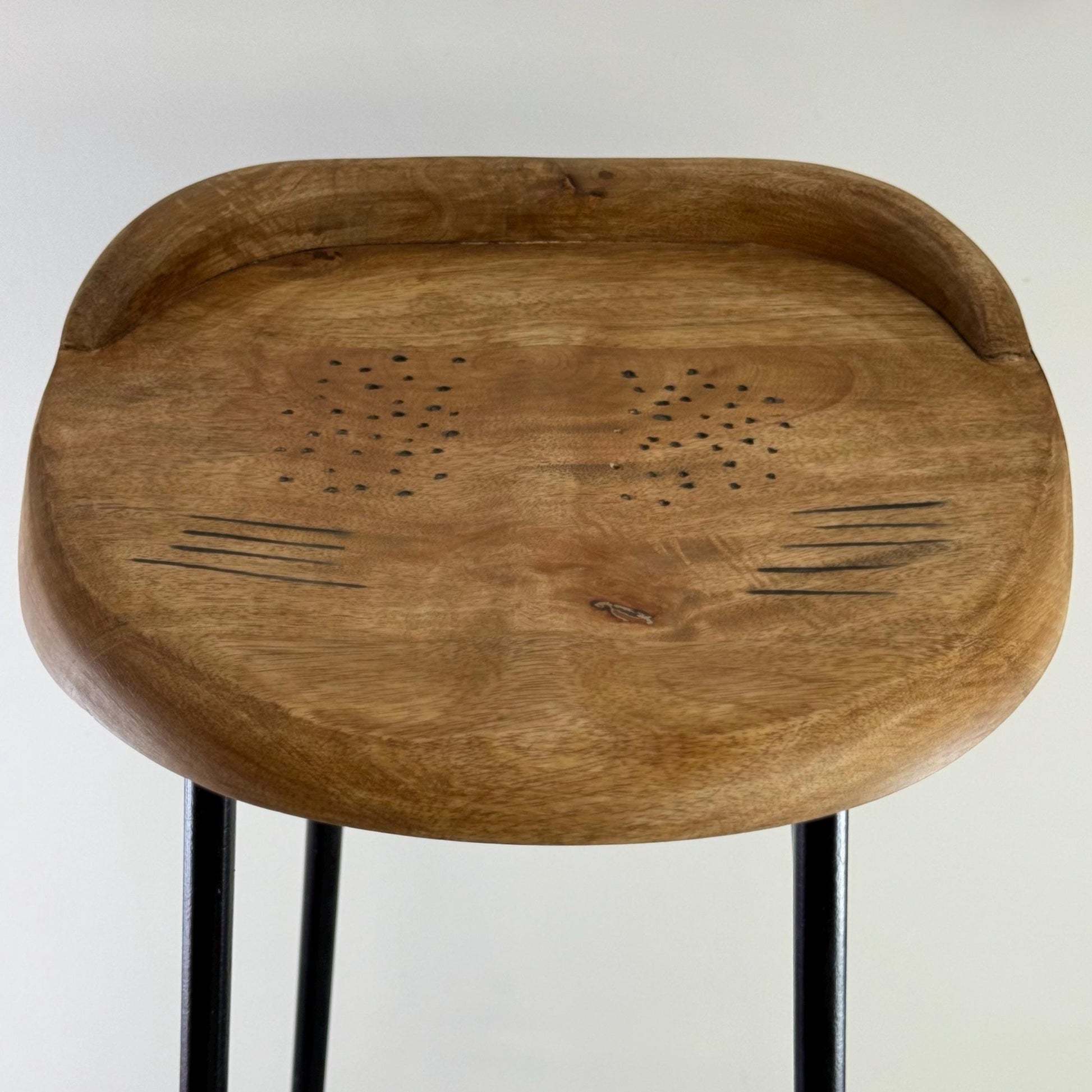 Solid Mango Wooden Top Bar Stool Hand Crafted | Solid Cast Metal | Floor Standing | Kitchen Black Iron | Industrial Tractor Seat